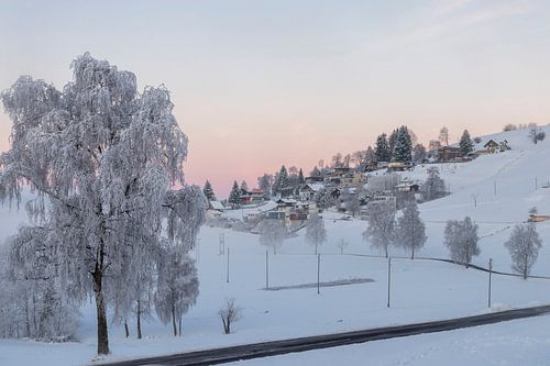 Lever de soleil au pays des merveilles de l'hiver en Suisse