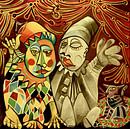 Clowns, Harlequin and Pierrot and the friendly cat by Jeroen Quirijns thumbnail