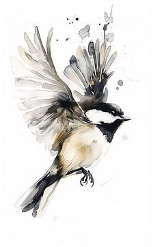 Aquarel staartmees van Christian Müringer