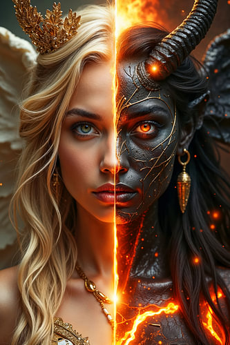 Fantasy Wandbild: ZARYVETH - Das Porträt einer gespaltenen Dämonin
