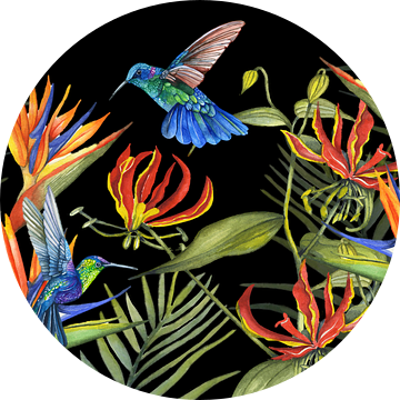 Tropische bloemen hummingbirds van Geertje Burgers