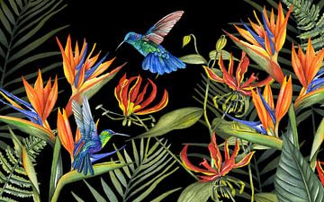 Tropical flowers hummingbirds by Geertje Burgers