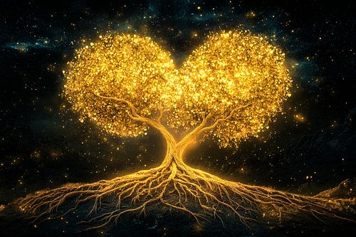 Gouden hartvormige boom stralend