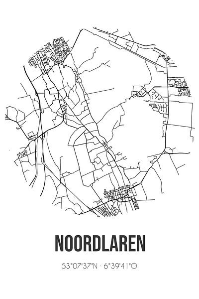 Noordlaren (Groningen) | Map | Black and white by Prints of Place