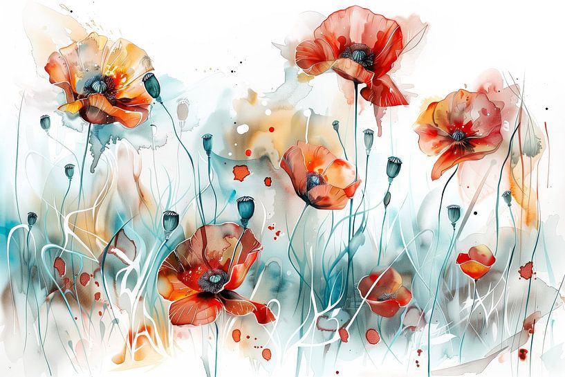 Mohnblumen Aquarell von ARTemberaubend
