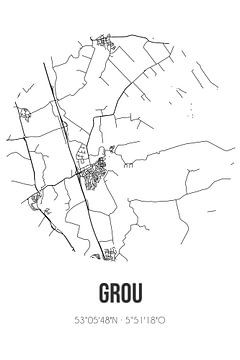 Grou (Fryslan) | Landkaart | Zwart-wit van Rezona