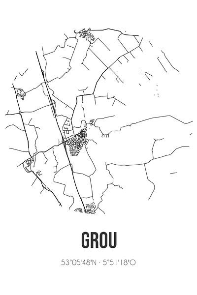 Grou (Fryslan) | Map | Black and white by Prints of Place