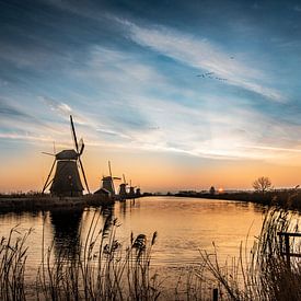 Windmills at Kinderdijk at sunrise by Rowan van der Waal