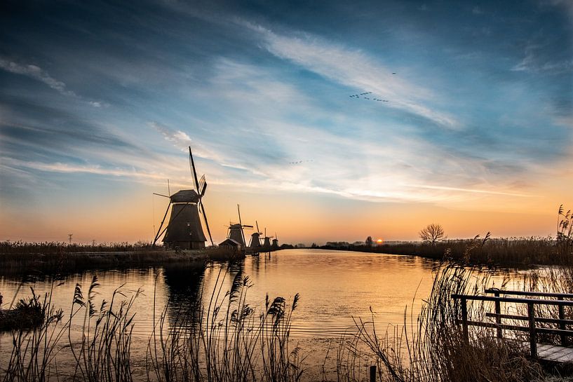 Windmills at Kinderdijk at sunrise by Rowan van der Waal