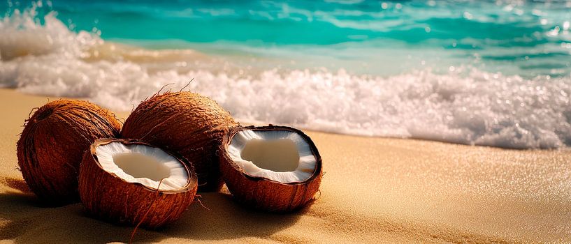 Coconuts on the beach with the sound of waves by Poster Art Shop