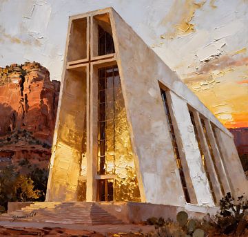 La chapelle de la Sainte-Croix, Sedona, Arizona, États-Unis au coucher du soleil sur Johannas Art Creations