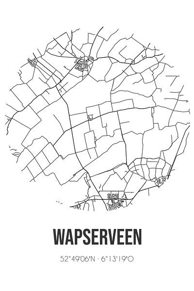 Wapserveen (Drenthe) | Karte | Schwarz und Weiß von Ortsdrucke