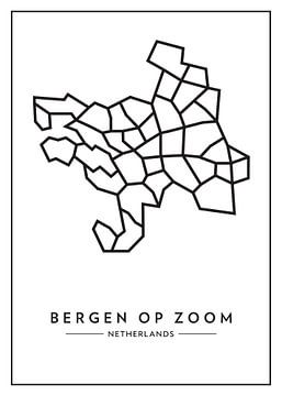 Bergen-op-zoom van boven – abstract lijnenspel met karakter van Muurmap - Jouw Favorite stad of wijk aan de muur