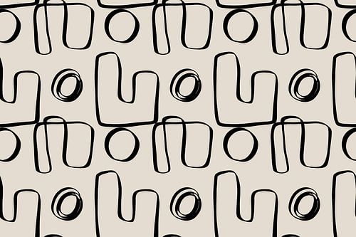 Abstraktes Muster in Schwarz auf sandfarbenem Hintergrund.