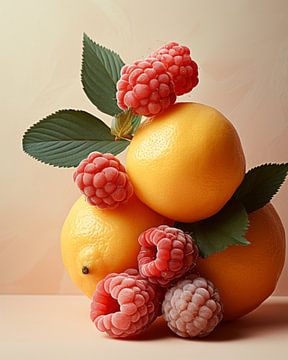 Nature morte de framboises et de citrons sur Studio Allee