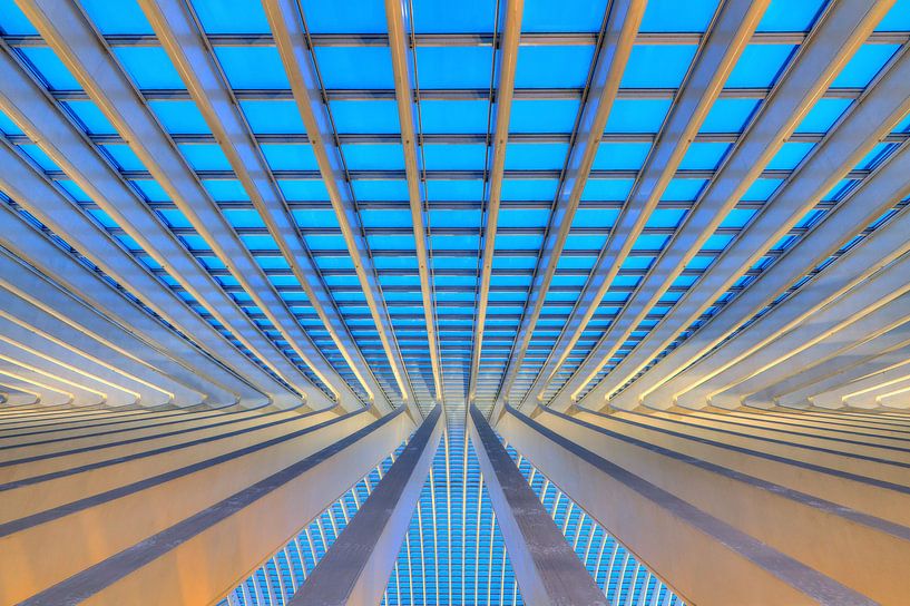 Liege-Guillemins abstract perspectief in het blauwe uur by Dennis van de Water