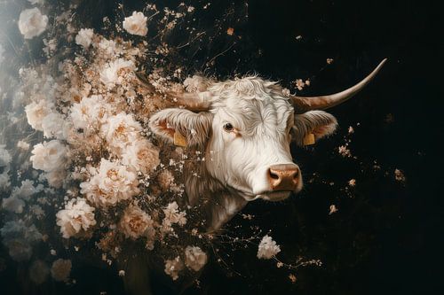 Delicate Grace - Cow in White Flower Splendour