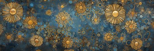 Gouden Bloemen op Blauw