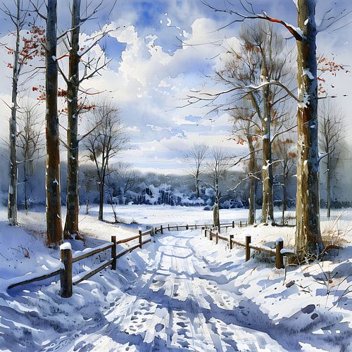 Rustig winterlandschap met besneeuwd pad.