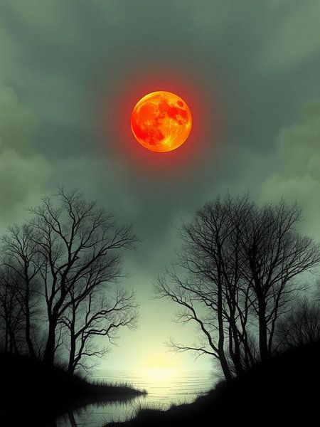 Une nuit mystique au clair de lune au-dessus d'eaux calmes et d'arbres stériles par Artistic