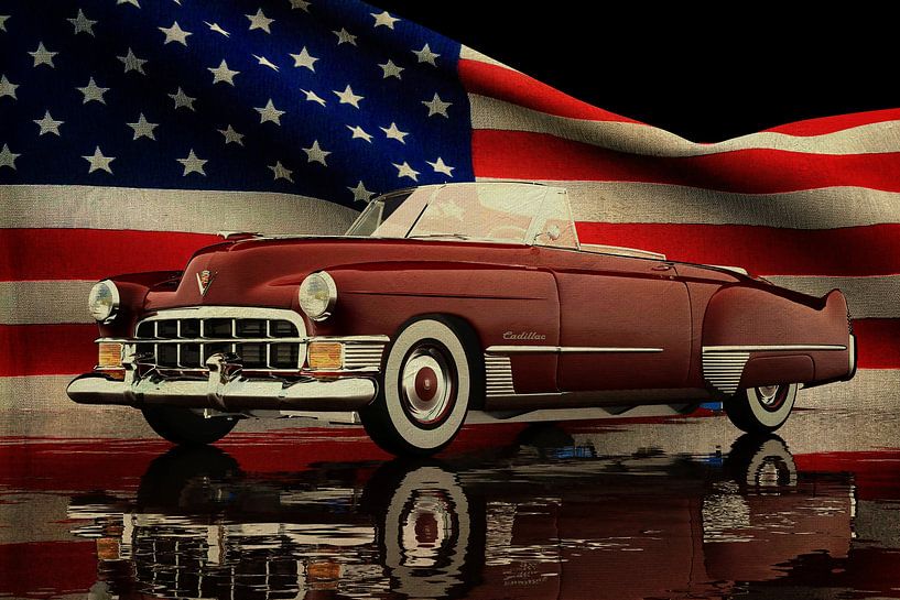 Cadillac Deville Convertible avec drapeau américain par Jan Keteleer