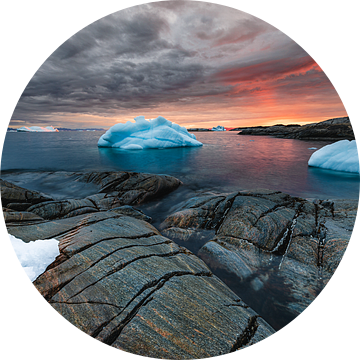 Zonsondergang in Ilulissat - Disko Bay, Groenland van Martijn Smeets