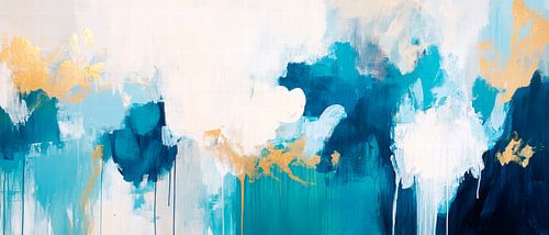 Blauwe abstractie met gouden accenten