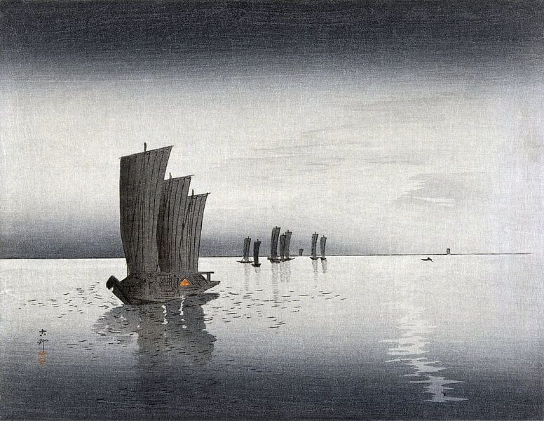 Fishing boats at dusk, Ohara Koson (1900-1920) by Atelier Liesjes