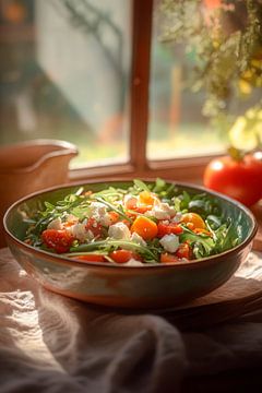 Kleurrijke gemengde salade voor het raam van Poster Art Shop