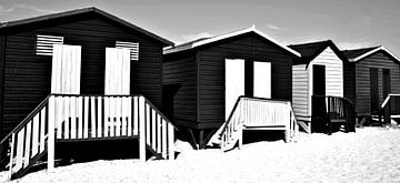 Wooden changing rooms in Muizenberg black white by Werner Lehmann