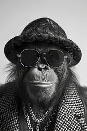 Portrait of an orangutan with sunglasses and hat by Poster Art Shop