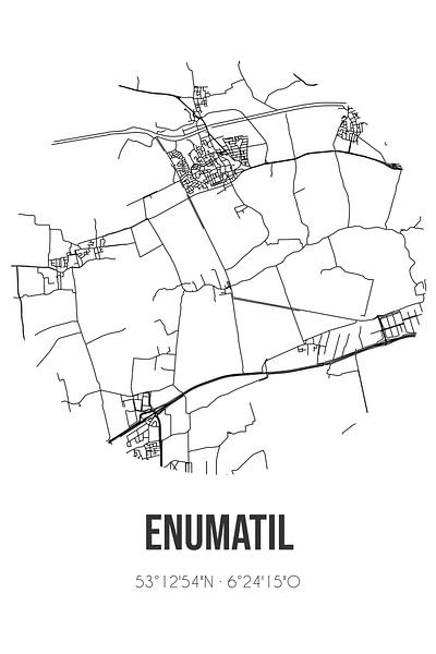 Enumatil (Groningen) | Map | Black and White by Prints of Place