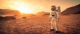 Astronaut on an alien planet at sunset by Poster Art Shop