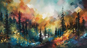 Paysage abstrait avec forêt et collines
