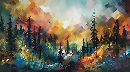 Abstract landschap met bos en heuvels