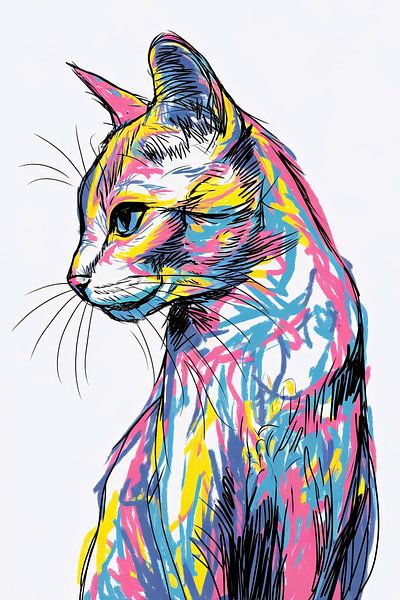 Colourful abstract cat sketch by Art & Soul Creations