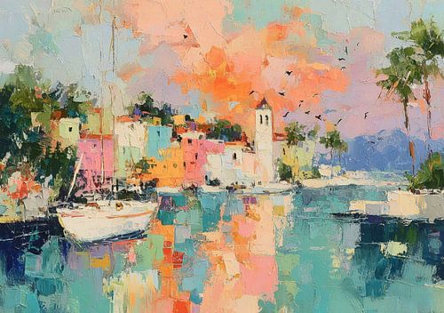A Mediterranean harbour at sunset by Niklas Maximilian