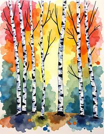 Forêt de bouleaux bleus