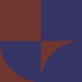 70s Retro multicolor abstract shapes in brown and blue III by Dina Dankers