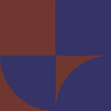 70s Retro veelkleurige abstracte vormen in bruin en blauw III van Dina Dankers