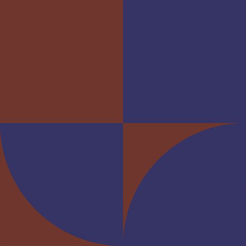 70s Retro veelkleurige abstracte vormen in bruin en blauw III