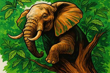 Elephant among jungle leaves illustrative by Art & Soul Creations