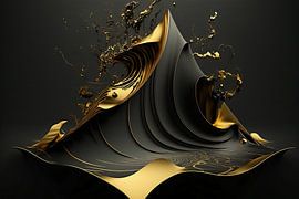 Abstrakte digitale Malerei schwarzes Gold harte Formen von Digitale Schilderijen