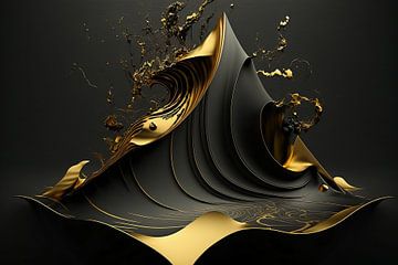Abstract digitaal schilderij zwart goud harde vormen van Digitale Schilderijen