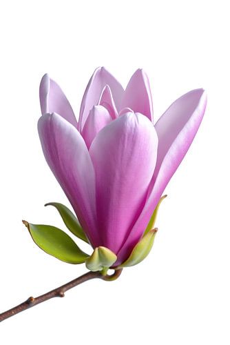 Magenta magnolia bloem met tak en bladeren
