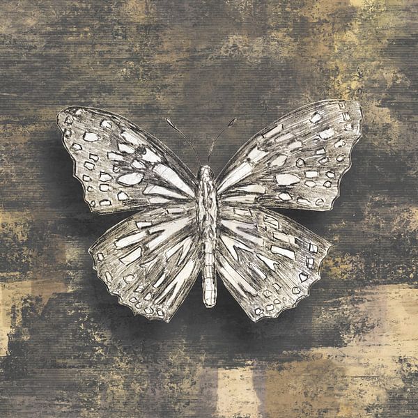 Butterfly drawing on taupe background by Emiel de Lange