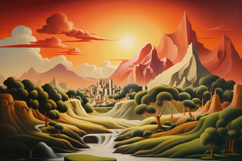 Bizarre surreal art deco landscape of an alien planet by Art Bizarre