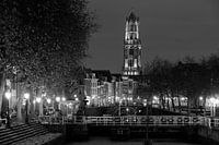 Weerdsluis, Oudegracht en Domtoren in Utrecht, ZWART-WIT