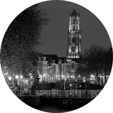 Weerdsluis, Oudegracht en Domtoren in Utrecht, ZWART-WIT