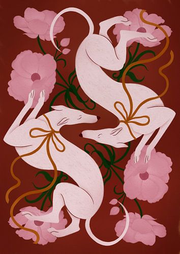 Elegant Greyhounds and Flowers